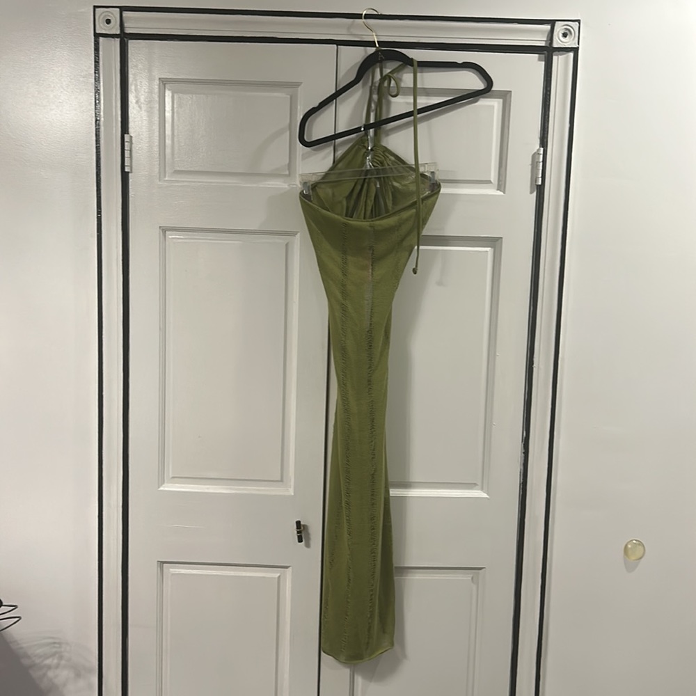 Olive green sheer halter dress - Picture 5 of 8